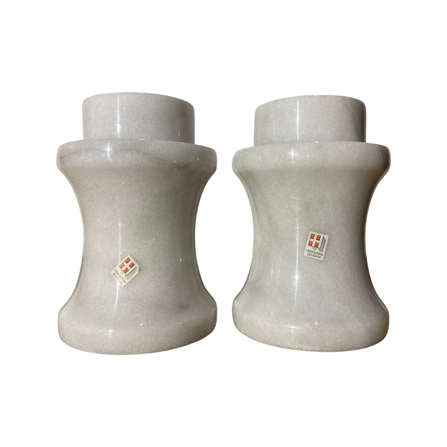 2 Vintage HEMOGRAM Denmark Marble Candlestick Holders | Set of 2 Candle Stick Holders | Candlesticks and Big Candles SMOOTH Marble Pattern - FancyVintage.nl -