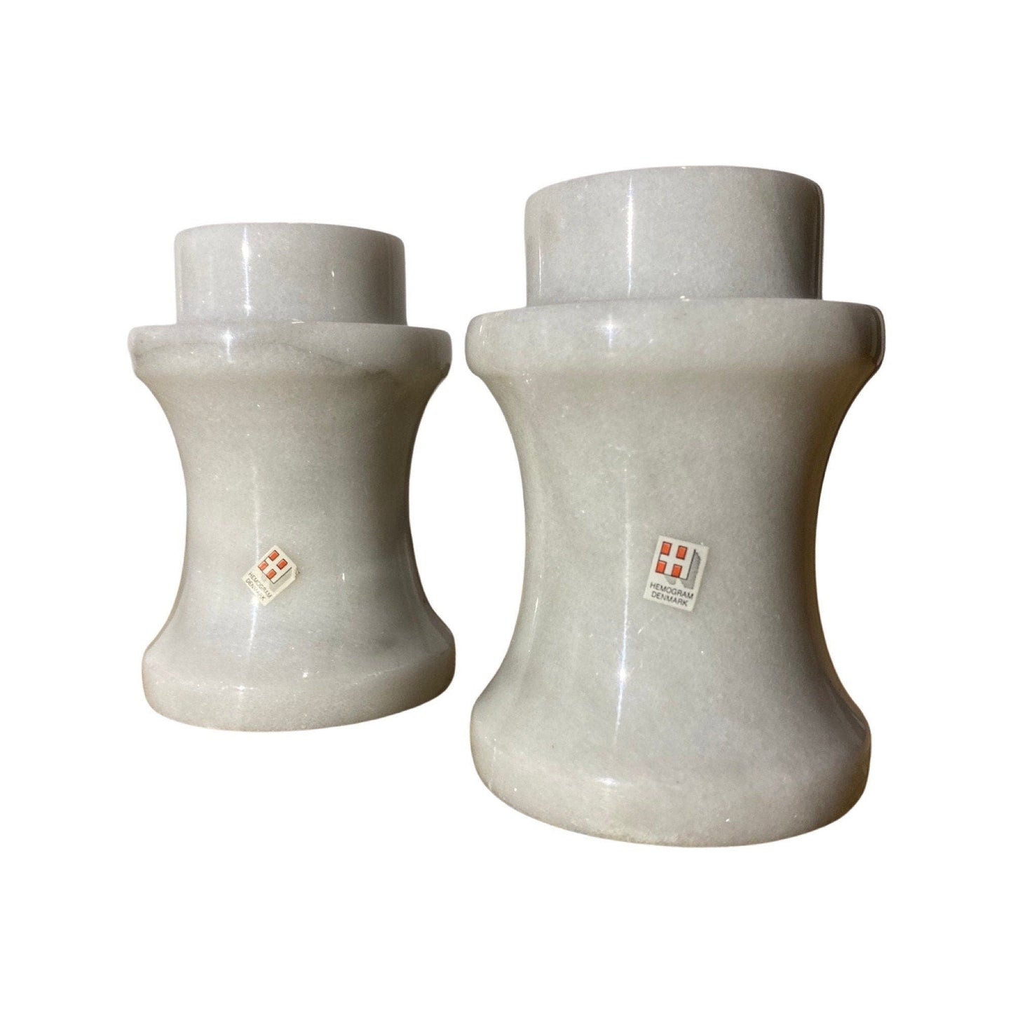 2 Vintage HEMOGRAM Denmark Marble Candlestick Holders | Set of 2 Candle Stick Holders | Candlesticks and Big Candles SMOOTH Marble Pattern - FancyVintage.nl -