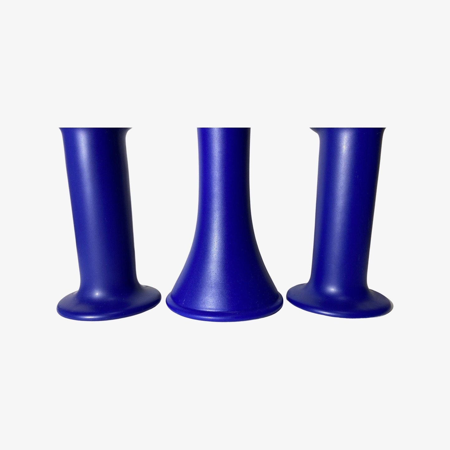3 Vintage Candlestick Holders - Set of 3 Ceramic Candle Holders BLUE Colored | Mid-Century Design by ODENSE Denmark 1960s | Deep Blue Color - FancyVintage.nl -