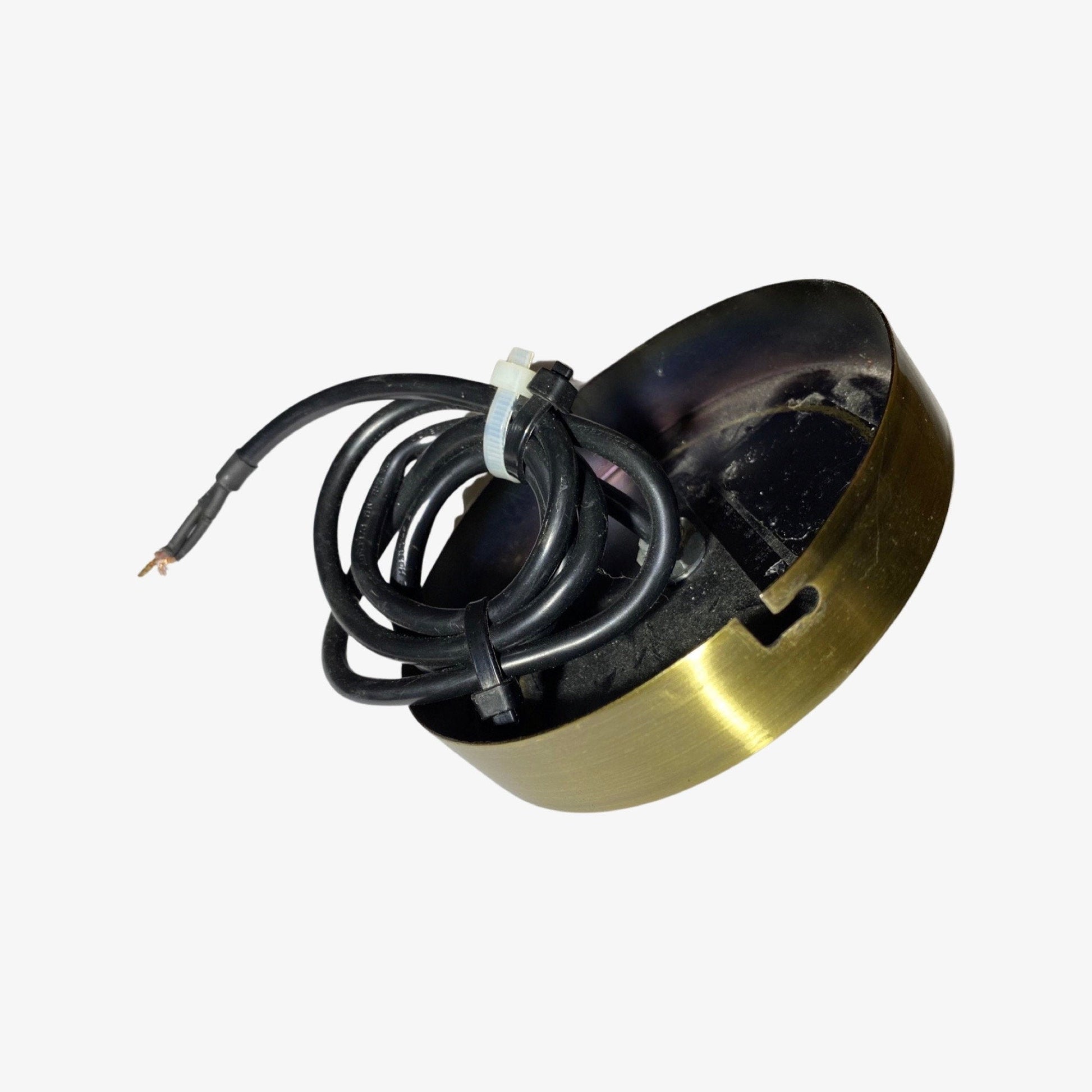 60s Gold Retro Ball Lamp | Vintage Golden Brushed Pendant Light | Dutch Designer Lighting | Metal - FancyVintage.nl -