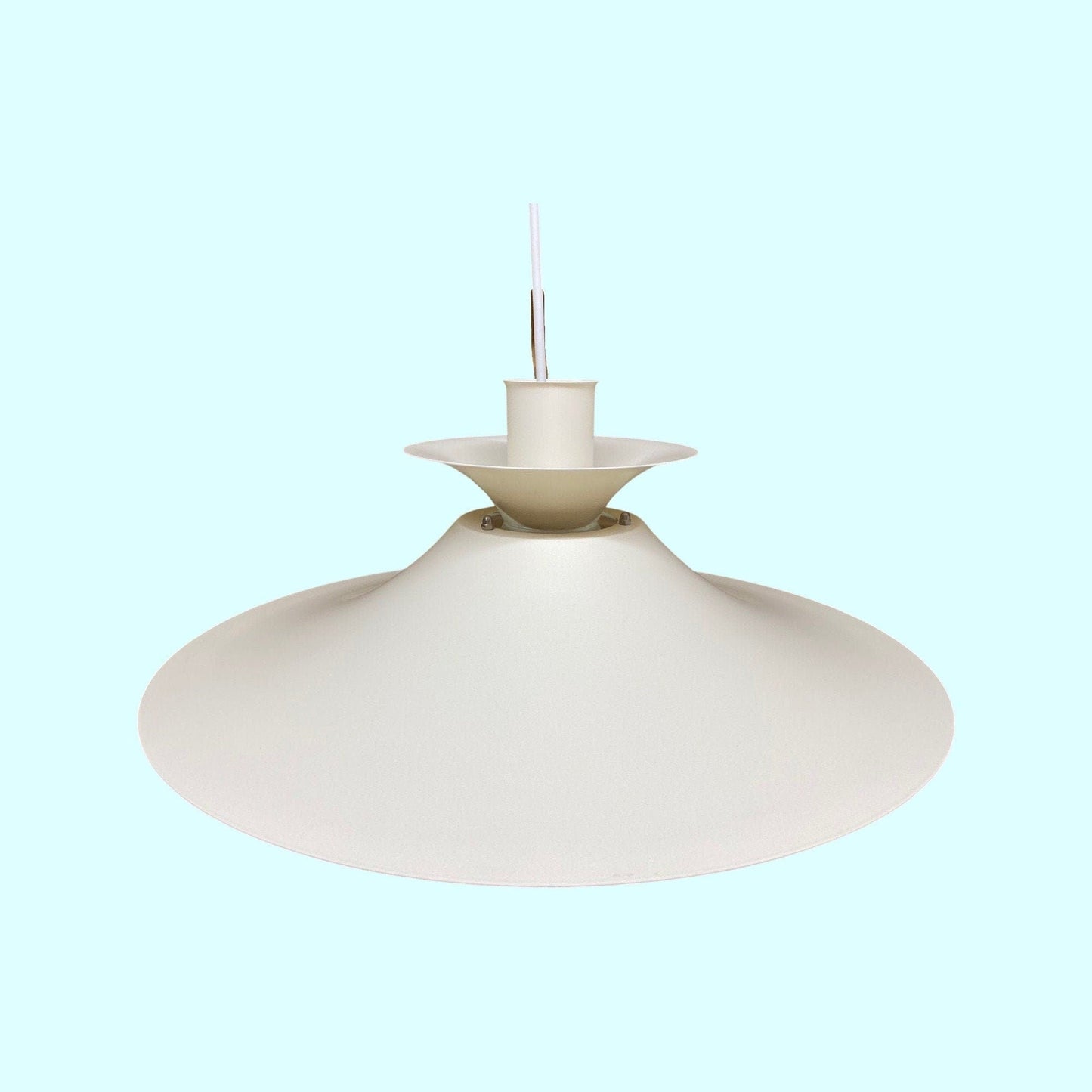 60s RARE Danish Design Pendant Lamp | Produced by 'Horn Belysning' | Vintage White Colored Scandinavian Modern Lighting From The Mid-Century - FancyVintage.nl -