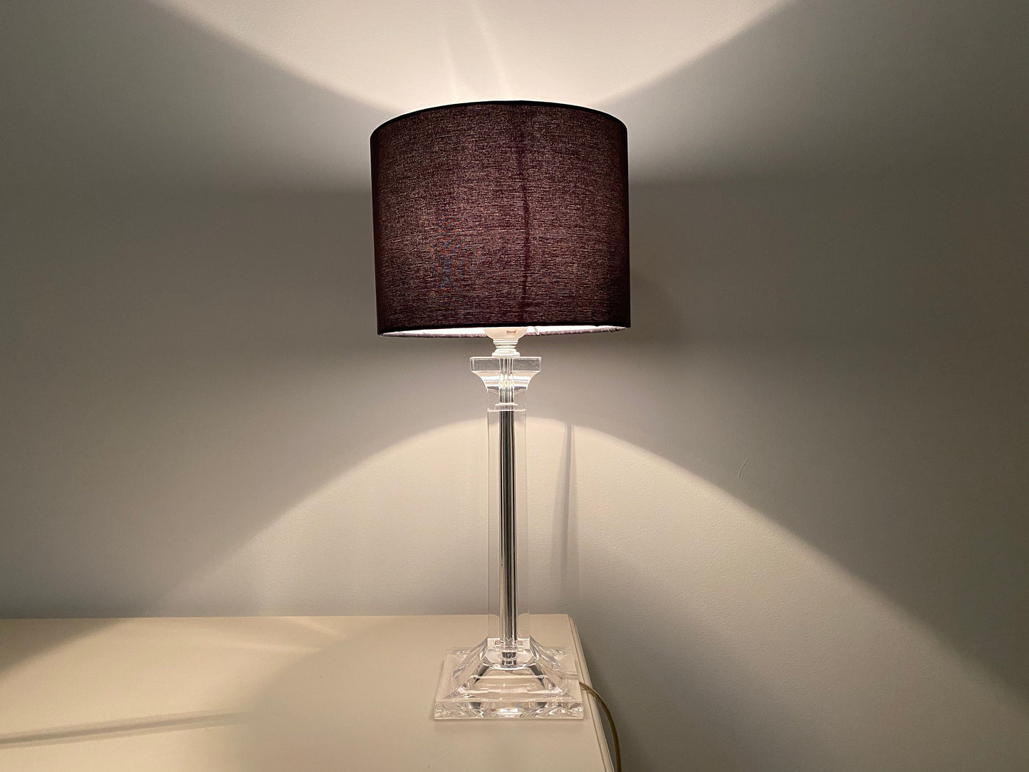 1970s Vintage Plexiglas Light | Mid Century Modern Light With Black Lampshade | Transparent Plexi glass Retro Table Light / Table Lamp