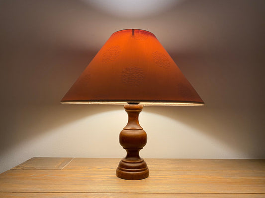 1950s Retro Wooden Table Lamp | Vintage Table Lamp Made Of Dark Wood | Vintage Lighting | Mid Century Modern Lighting | Linen Lampshade