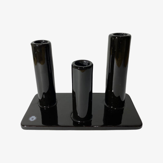 Black Candlestick Stand - VIntage Candle Holder Made From Black Shiny Ceramic From The Mid Century | Glazed Ceramic Handmade From Denmark