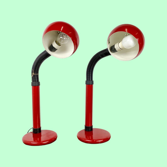 60s Red Desk Light | Vintage Table lighting From The Mid Century, 1960s | Bright Red Adjustable Desk Lamp | Height: 2.4 feet / 72 cm