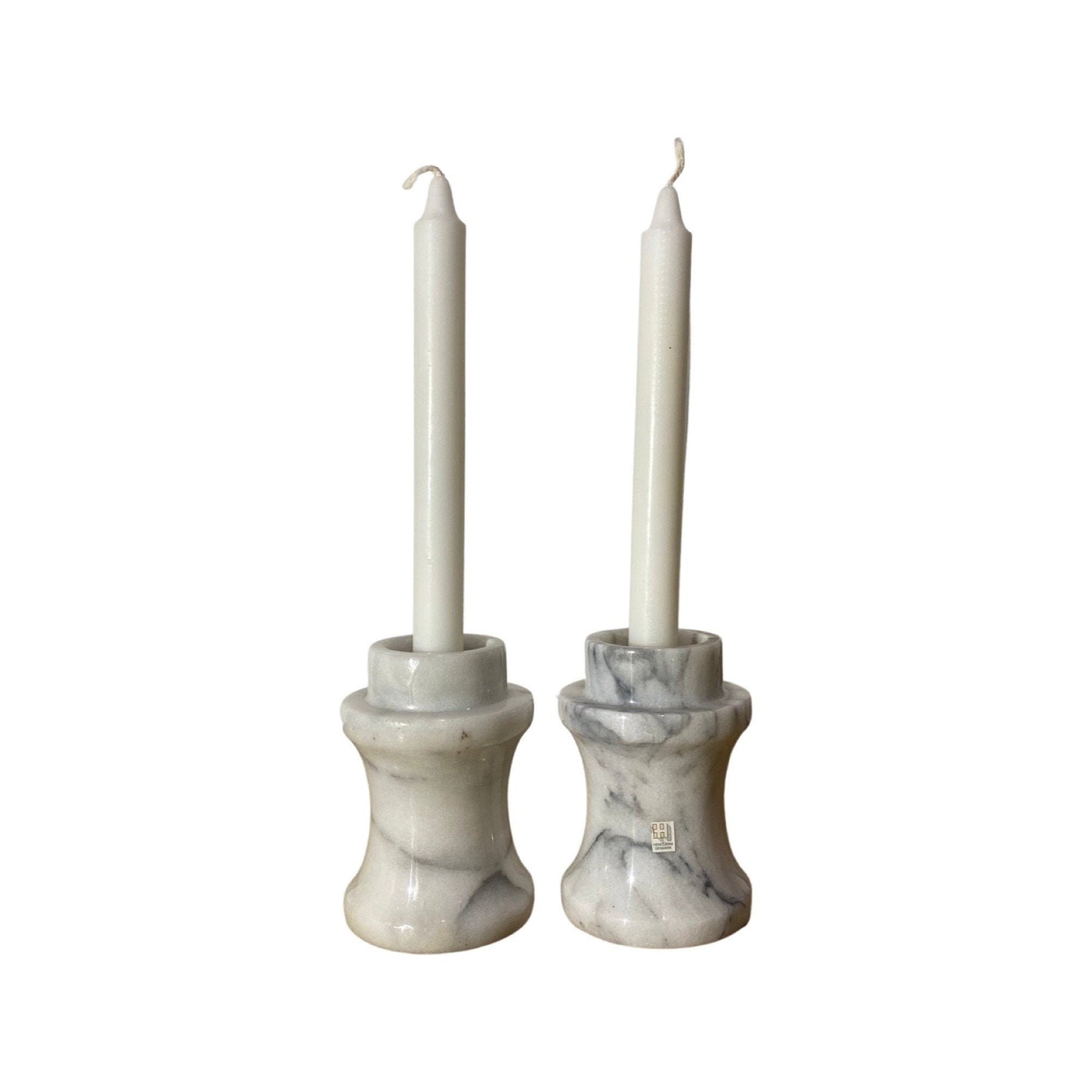 2 Vintage HEMOGRAM Denmark Marble Candlestick Holders | Set of 2 Candle Stick Holders | Candlesticks and Big Candles PLAYFUL Marble Pattern