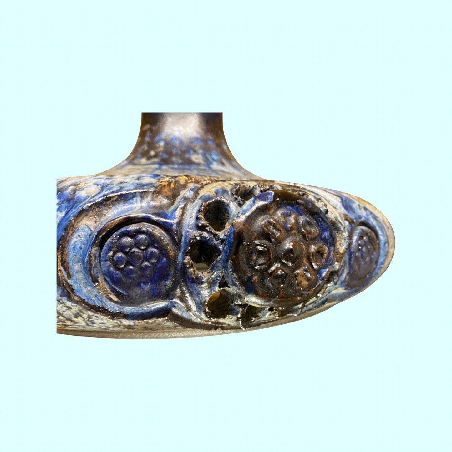 60s Rare Blue Ceramic Hanging Light from Denmark | Danish Ceramic Pottery Lamp Made In The Mid-Century | Handmade Ceramic Scandinavian lamp