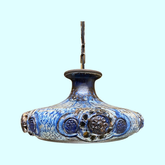 60s Rare Blue Ceramic Hanging Light from Denmark | Danish Ceramic Pottery Lamp Made In The Mid-Century | Handmade Ceramic Scandinavian lamp
