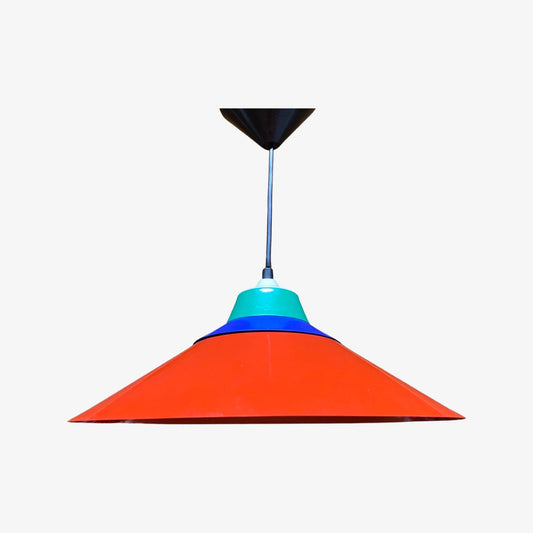 W.L.P. GERMANY Pendant Designer Light | Memphis Style Red/Blue/Green Metal Hanging Lamp | Mid Century Modern Lighting 1980s