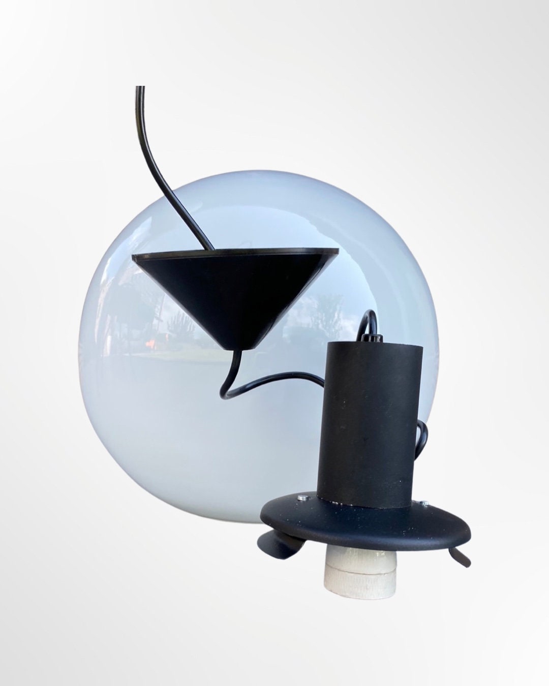 1950s Big Glass ART DECO Pendant Lamps | Vintage Pendant Lighting Globe / Ball Shaped Milk Glass
