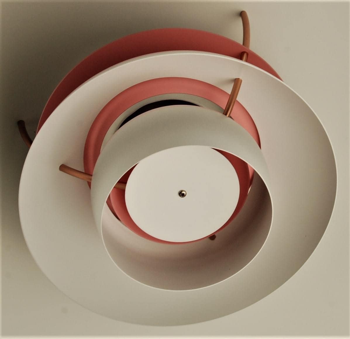Custom PH5 Louis Poulsen Pendant Light designed by Poul Henningsen | Vintage 1970's refurbished 'White with pink' color