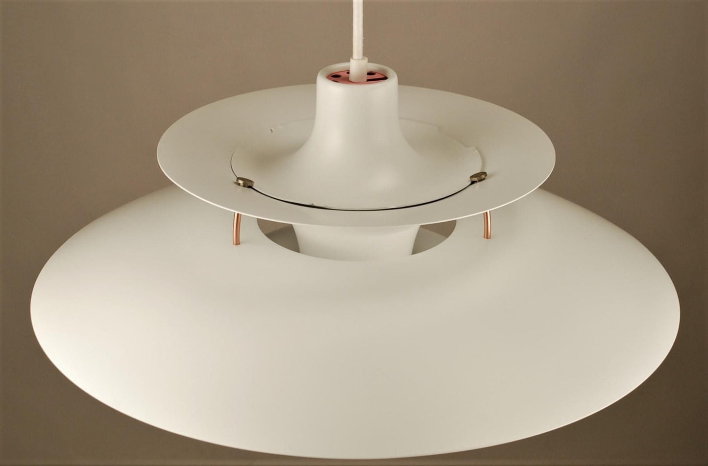 Custom PH5 Louis Poulsen Pendant Light designed by Poul Henningsen | Vintage 1970's refurbished 'White with pink' color