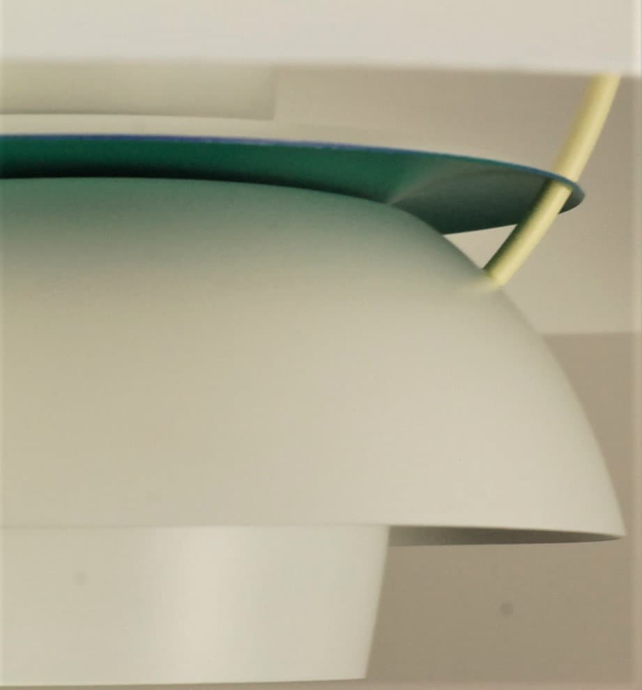 Custom Louis Poulsen PH5 Pendant Light - Design by Poul Henningsen | 'white with turquoise anti glare ring' - FancyVintage.nl -