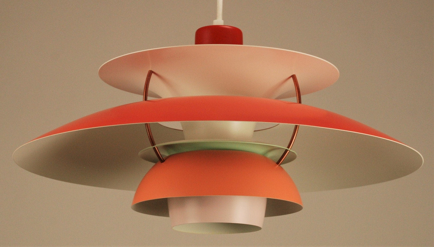 Custom Louis Poulsen PH5 Pendant | Vintage 1970's 'Red/Peach/Light Pink' | Mid century modern design by Poul Henningsen, Denmark - FancyVintage.nl -