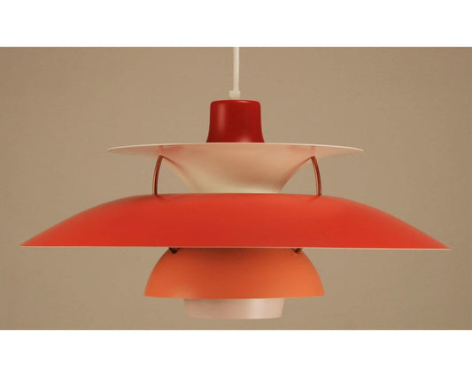Custom Louis Poulsen PH5 Pendant | Vintage 1970's 'Red/Peach/Light Pink' | Mid century modern design by Poul Henningsen, Denmark - FancyVintage.nl -
