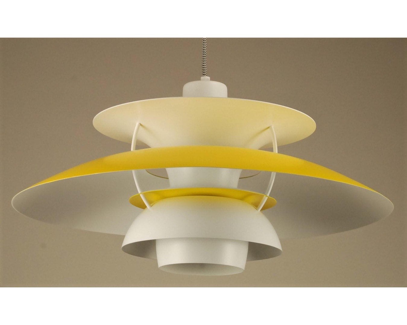 PH5 Louis Poulsen pendant light | yellow/white | Original Restored Louis Poulsen vintage pendant lamp from Denmark - FancyVintage.nl -