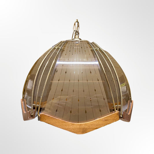 Vintage Pendant Teak Wood, Glass & Brass Metal Materials | Hollywood Regency Style | Mid Century Modern Pendant Lighting | 1960s, 1970s - FancyVintage.nl -