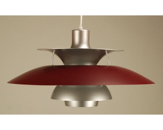 Vintage PH5 Louis Poulsen Pendant Lamp designed by Poul Henningsen | Vintage 1970's 'Silver/Red’ - FancyVintage.nl -