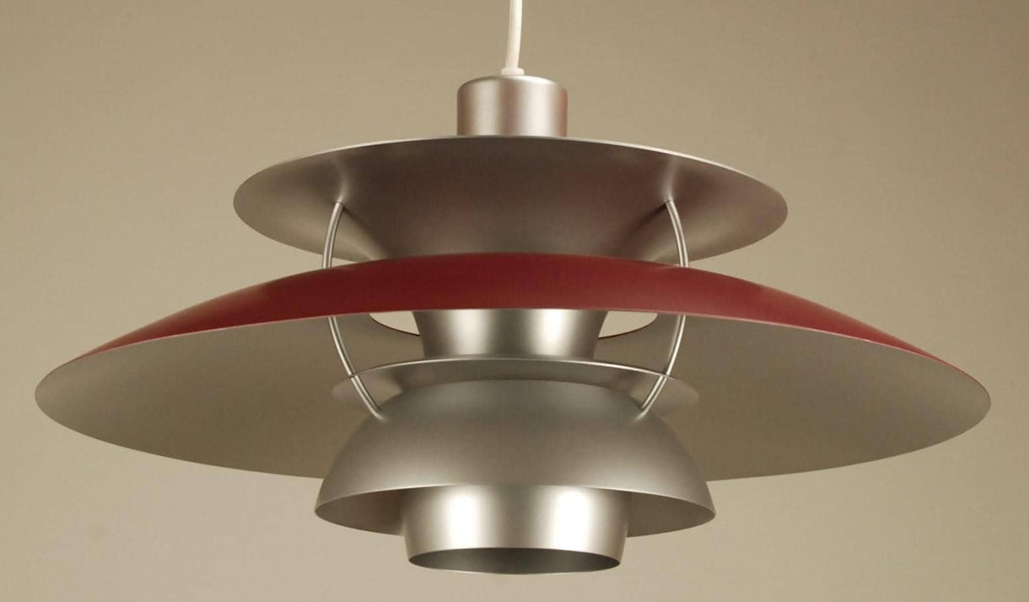 Vintage PH5 Louis Poulsen Pendant Lamp designed by Poul Henningsen | Vintage 1970's 'Silver/Red’ - FancyVintage.nl -