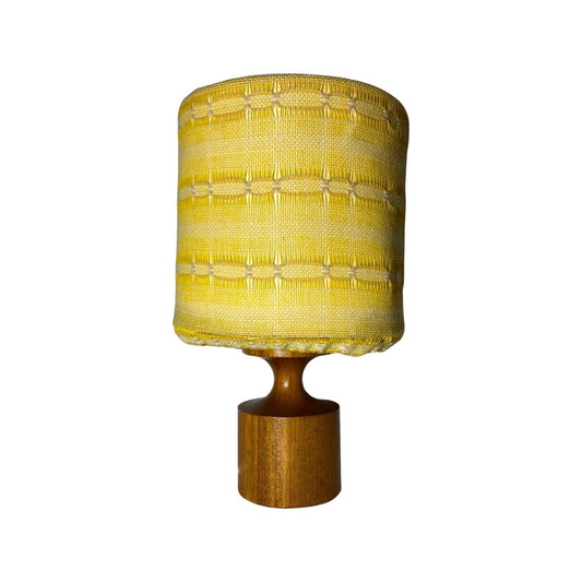 Vintage TEAK Table Lamp | Mid Century Design Light From Sweden | Scandinavian Modern Lighting With Yellow Lampshade | With On/Off Switch - FancyVintage.nl -